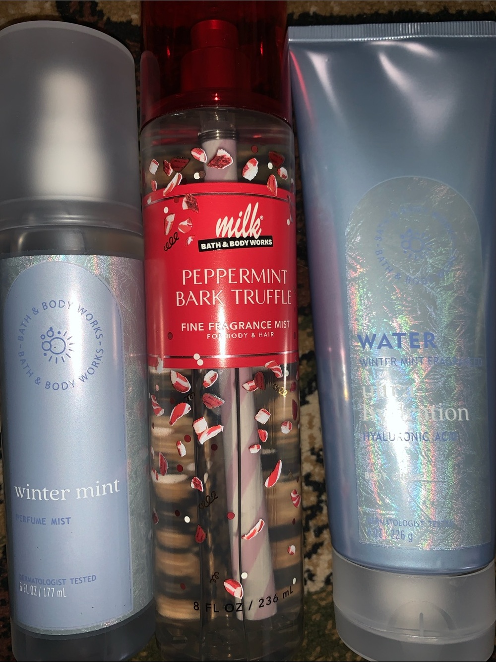 Bath & Body Works Peppermint Bark Truffle Mist, Water Winter Mint Cream and Mist